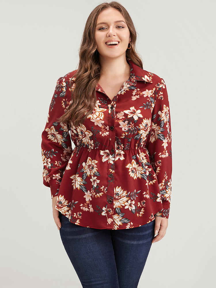 Floral Print Shirt Collar Button Up Blouse