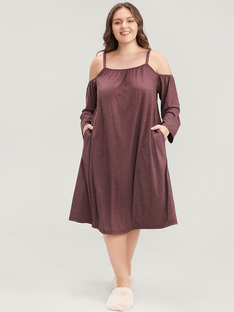 Solid Pocket Cold Shoulder Dress
