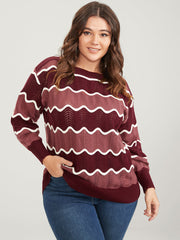Colorblock Contrast Pointelle Knit Water Ripple Knit Top