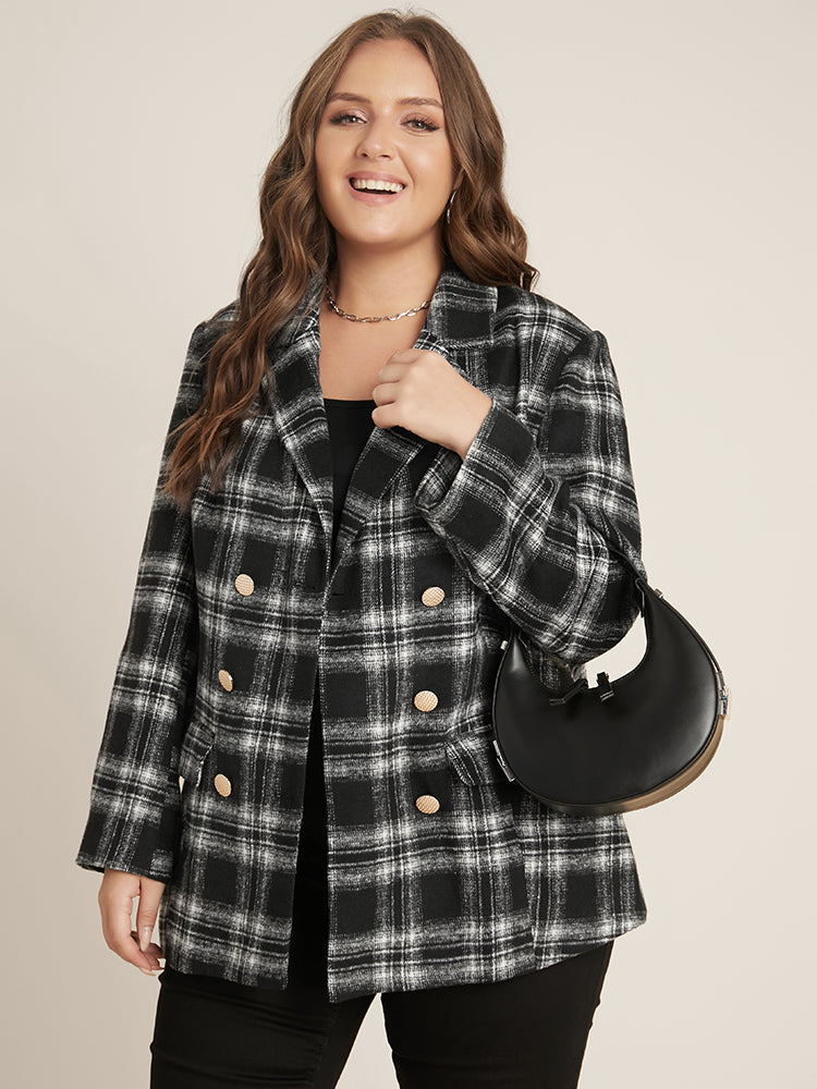 Plaid Flap Pocket Button Up Suit Collar Blazer