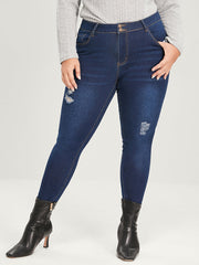 Skinny Extremely Stretchy High Rise Dark Wash Distressed Jeans