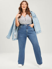Wide Leg Moderately Stretchy High Rise Medium Wash Jeans