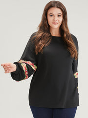 Solid Floral Embroidered Contrast Lace Sweatshirt