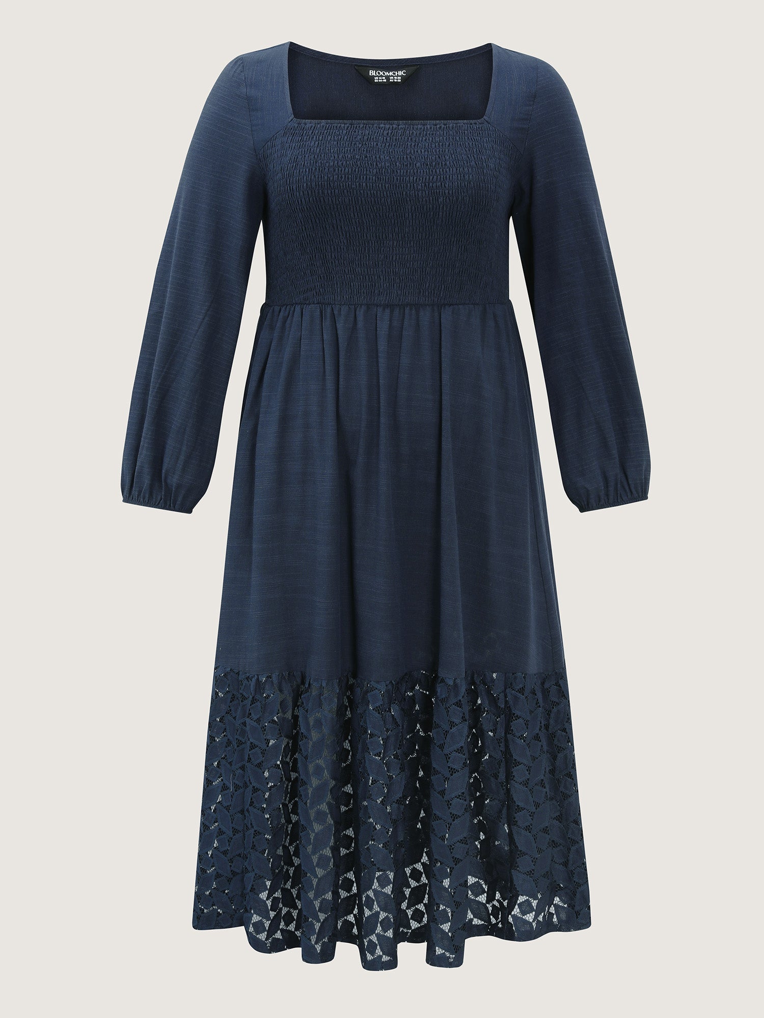 Floral Lace Cut-Out Shirred Midi Dress