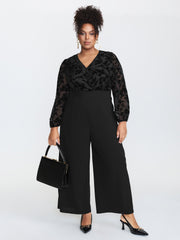 Floral Mesh Sleeve Surplice Flared Jumpsuit