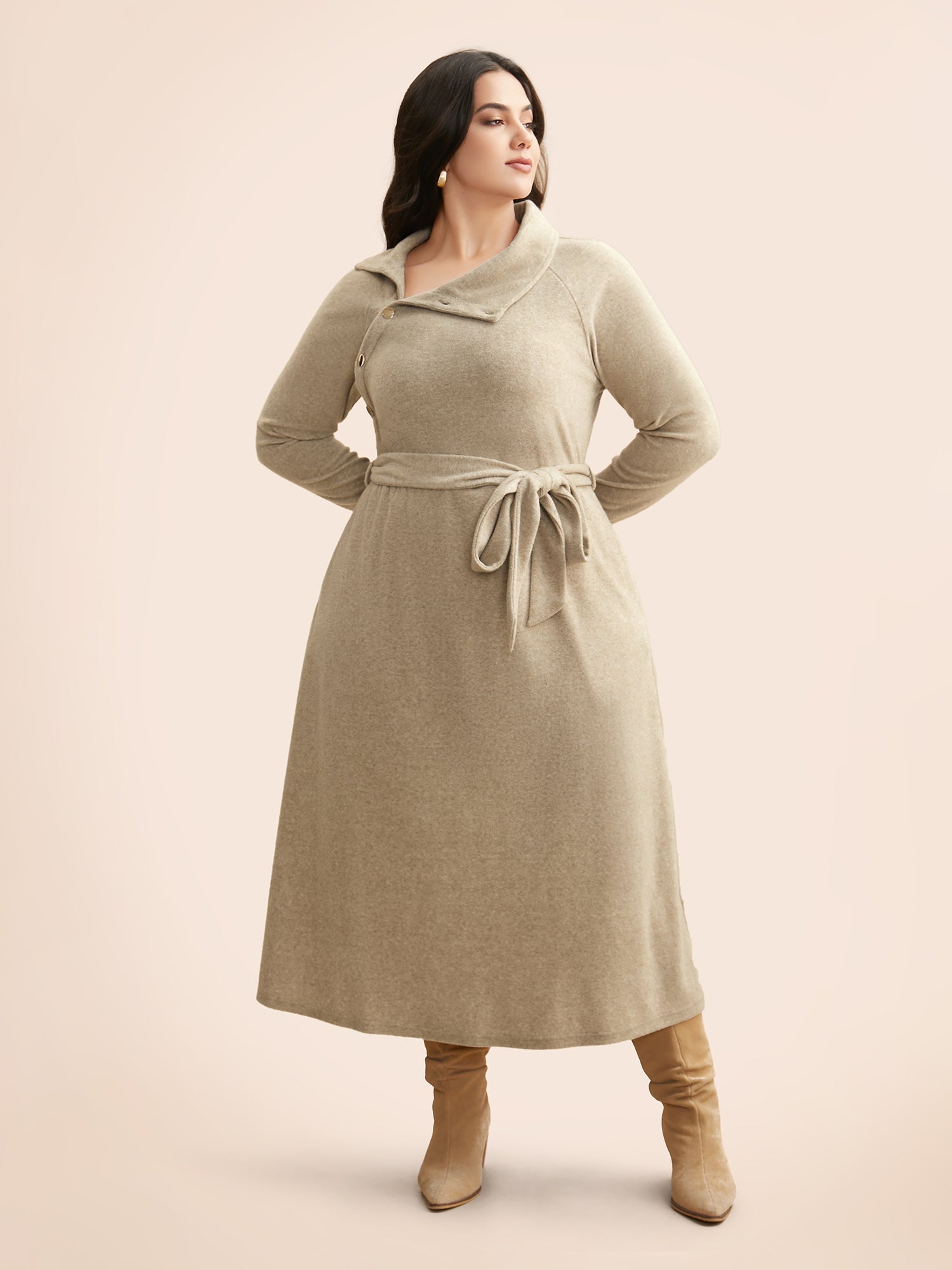 Airy Cozy Button Bodice Placket Midi Dress