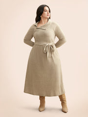 Airy Cozy Button Bodice Placket Midi Dress