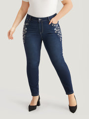 Floral Embroidered High Rise Skinny Jeans