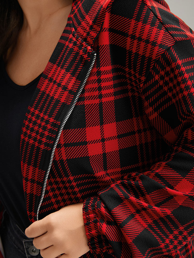 Plaid Zipper Hooded Jacket