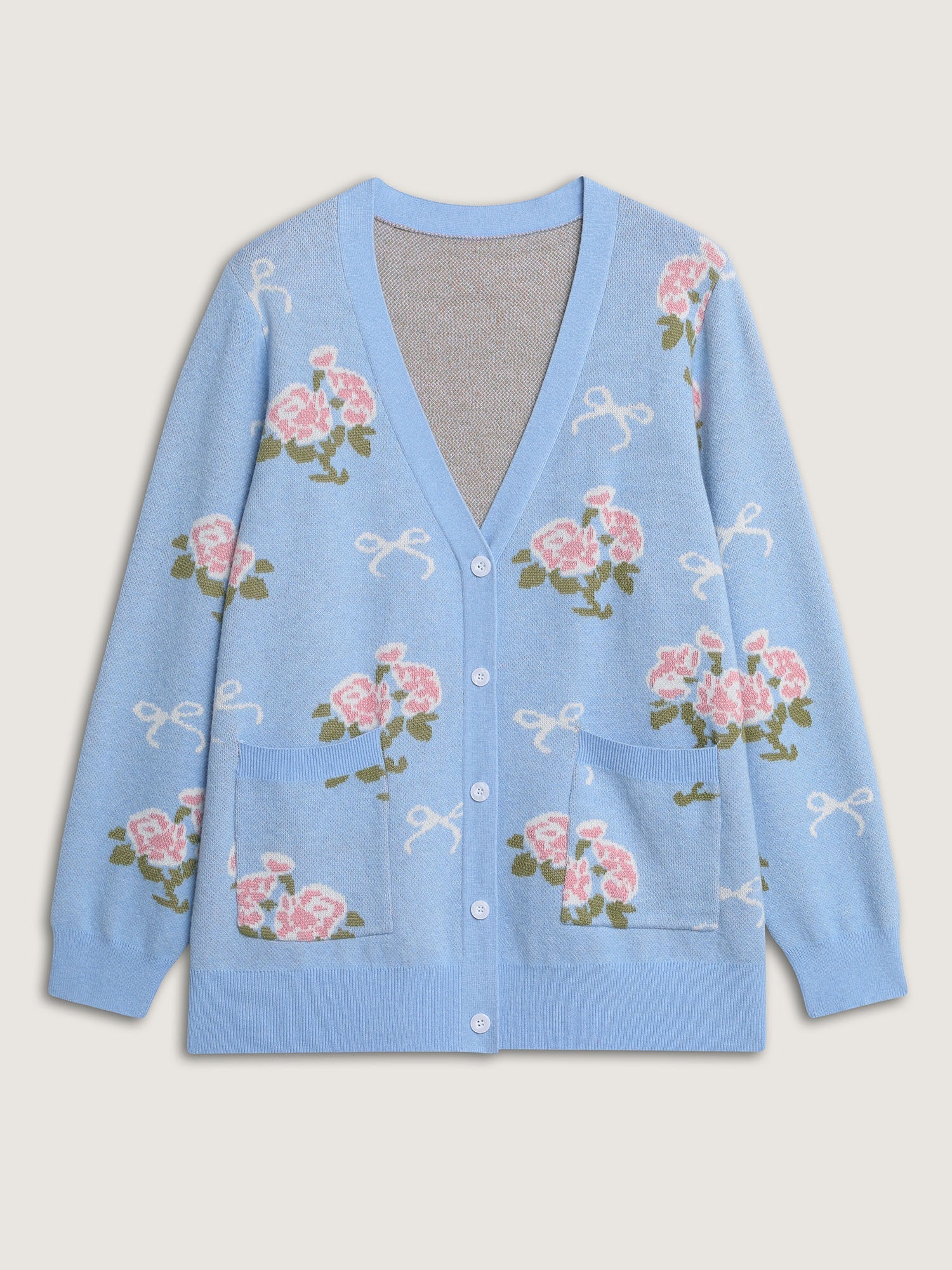 Beautiful Floral Bow Pattern Jacquard Knit Cardigan