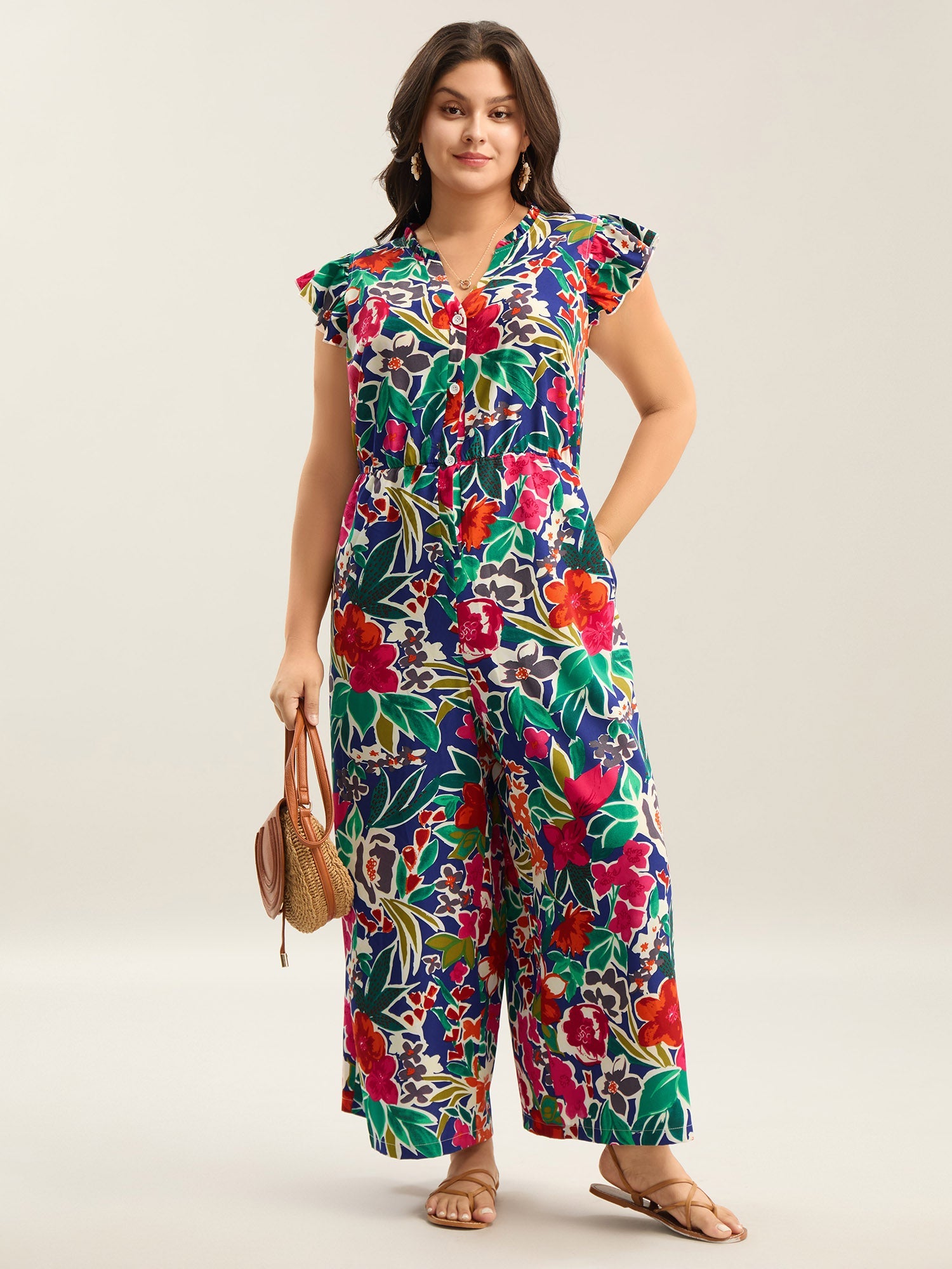 Sunkissed Floral Print Button Wide-Leg Jumpsuit