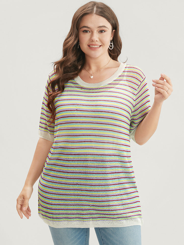 Striped Contrast Round Neck Knit Top
