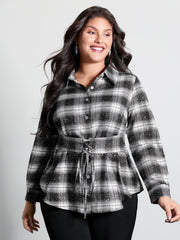 Checkered Hot Stamped Waist-Tie Blouse