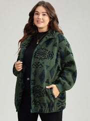 Geometric Pocket Gathered Zipper Jacket