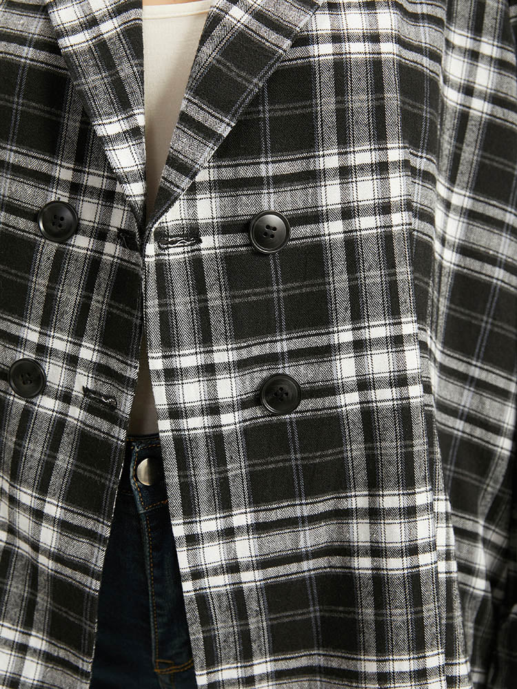 Plaid Suit Collar Button Fly Blazer