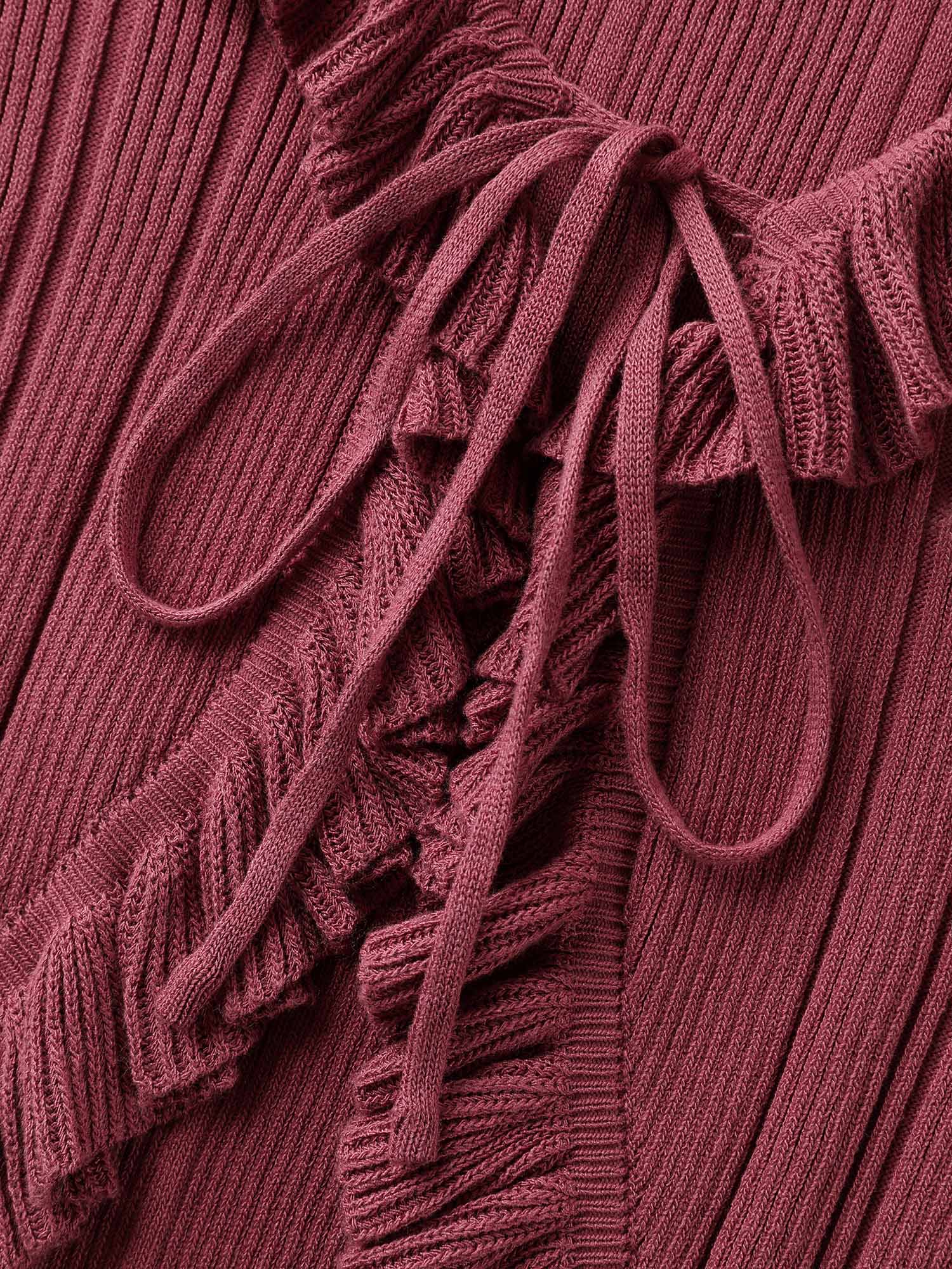 Ruffled Edged Front Tie Knit Cardigan