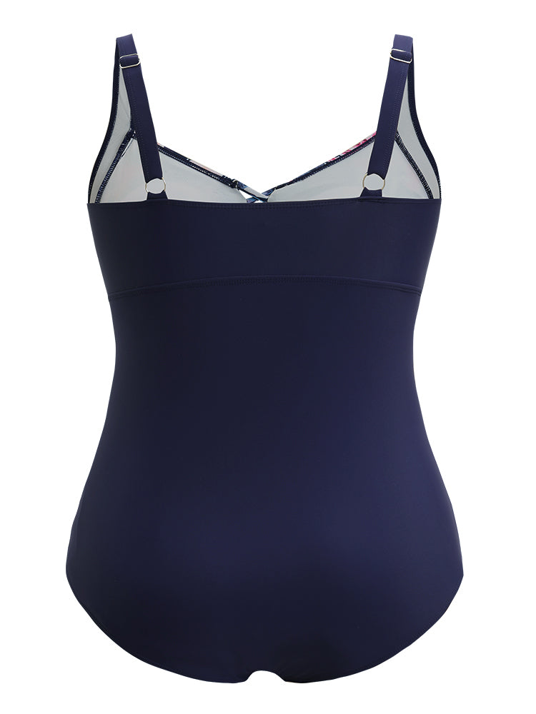 Floral Crisscross Front Ruched Sculpt Waist One Piece Swimsuit