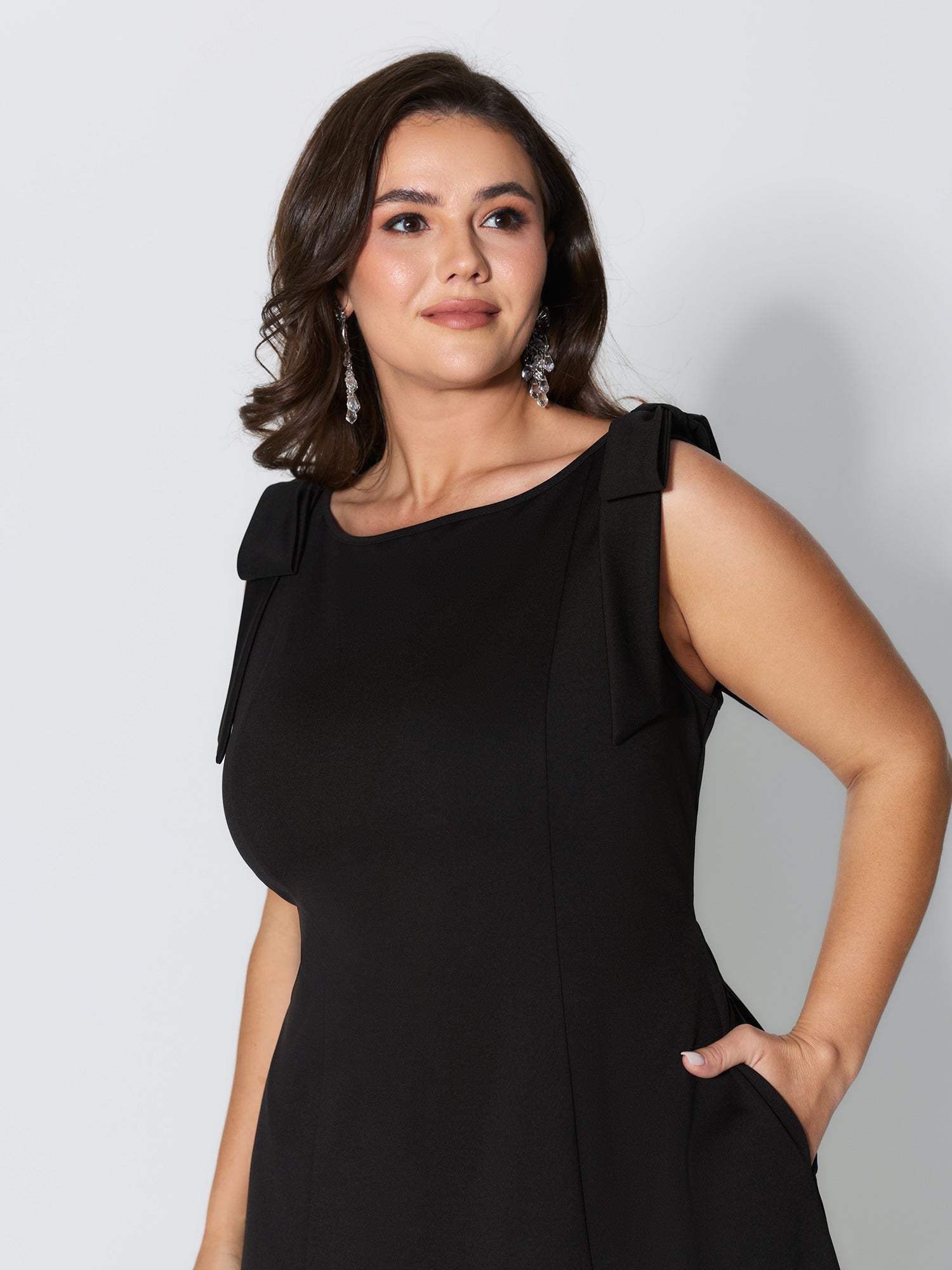 Shoulder Tie Sculpting Bodice Midi Dress