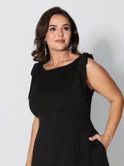 Shoulder Tie Sculpting Bodice Midi Dress