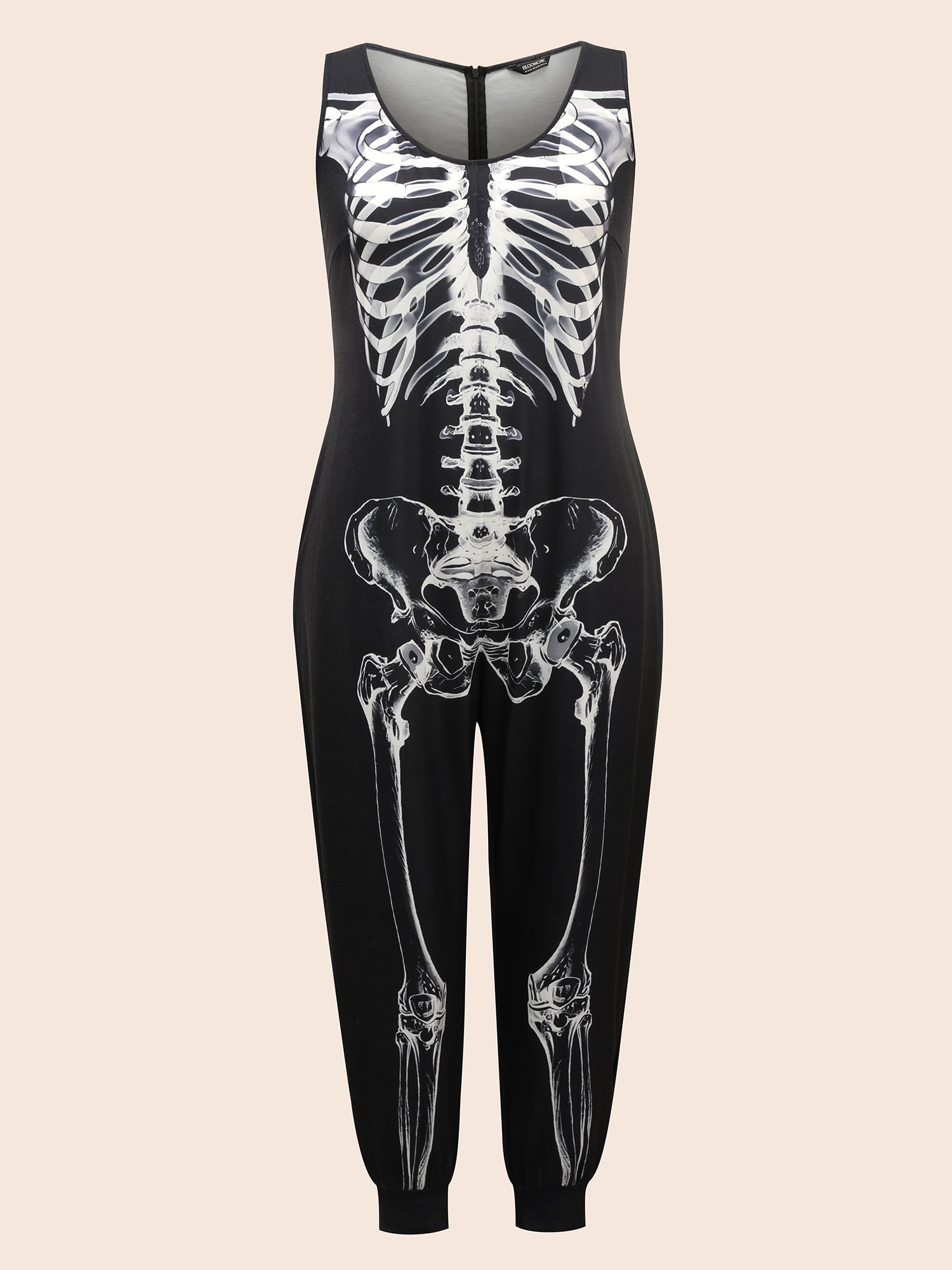 Skeleton Printed Off-Sleeves Jumpsuit