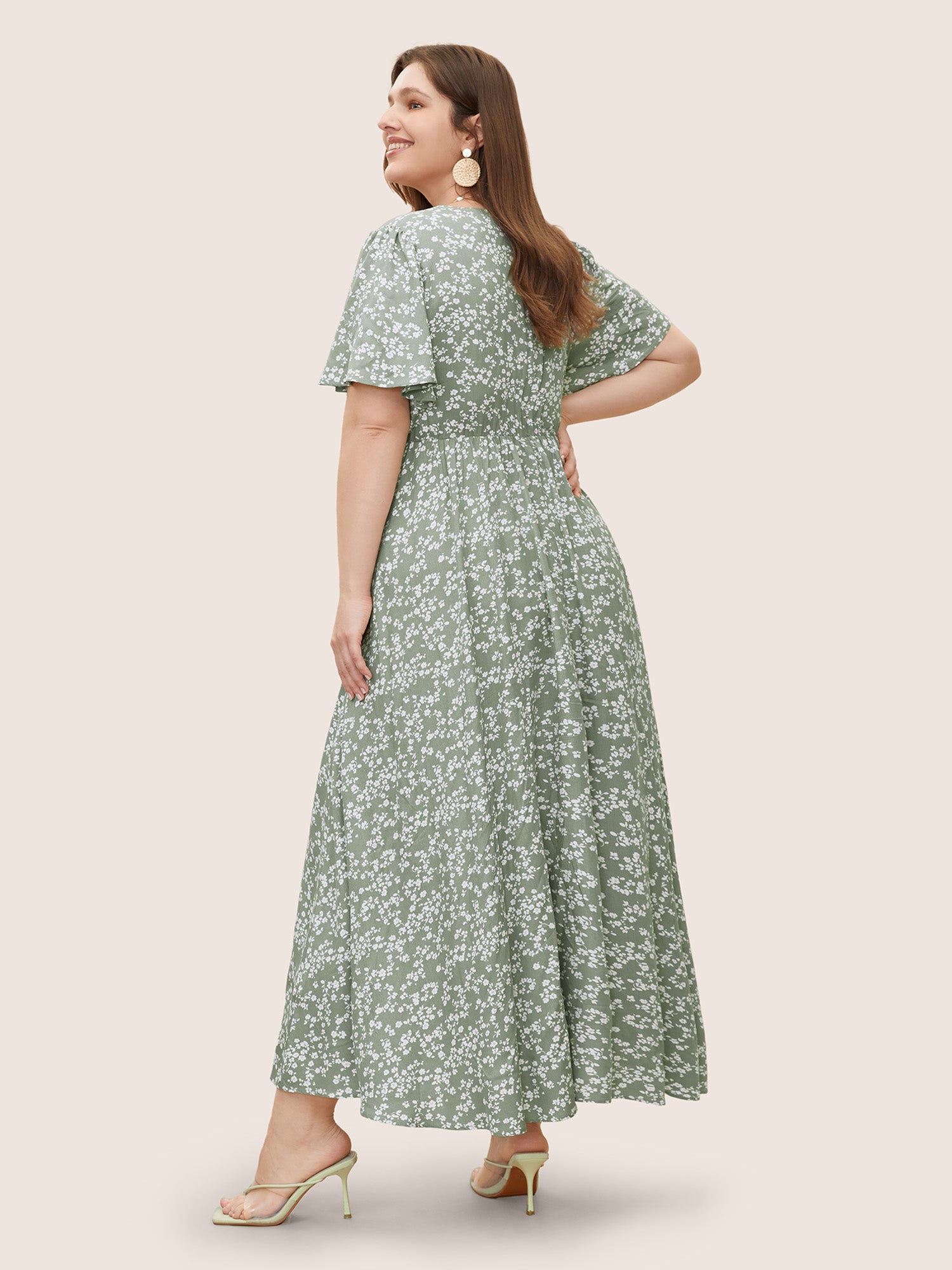 Bloom Dress - Flutter Sleeve Ditsy Floral Pocket Split Maxi Dress