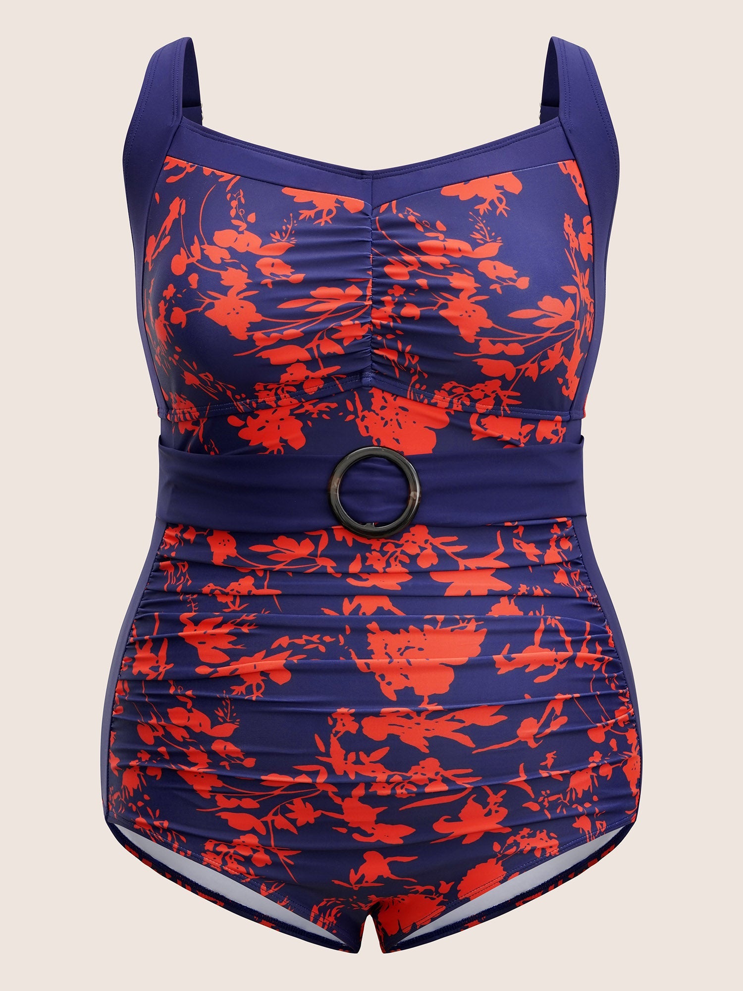 Silhouette Floral Ruched Buckle Detail One Piece Swimsuit