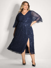 Sequin Lace High Slit Backless Maxi Dress