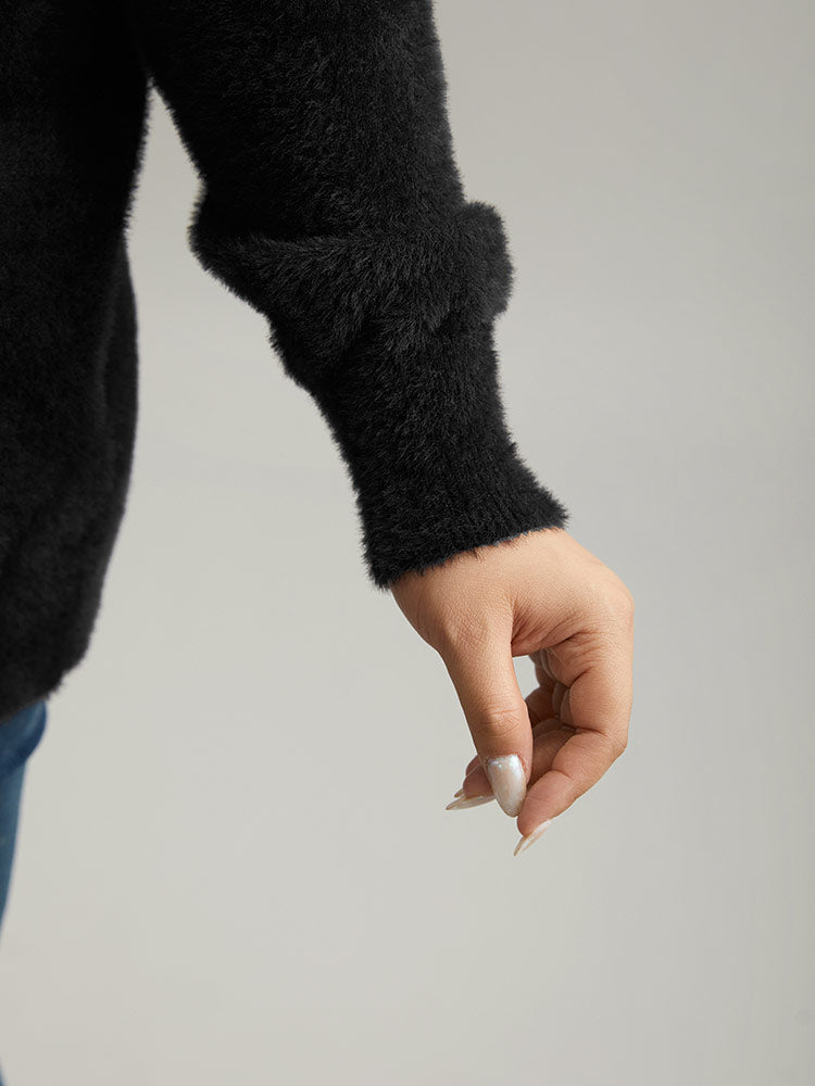 Floral Embroidered Fuzzy Open Front Cardigan