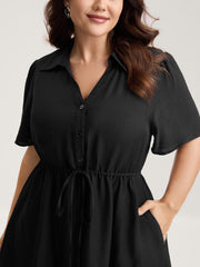 Button Placket Waist-Tie Midi Dress