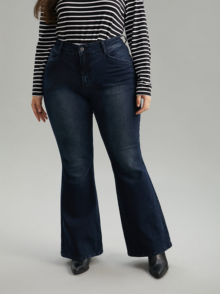 Flare Leg Very Stretchy Pleated Patchwork Jeans