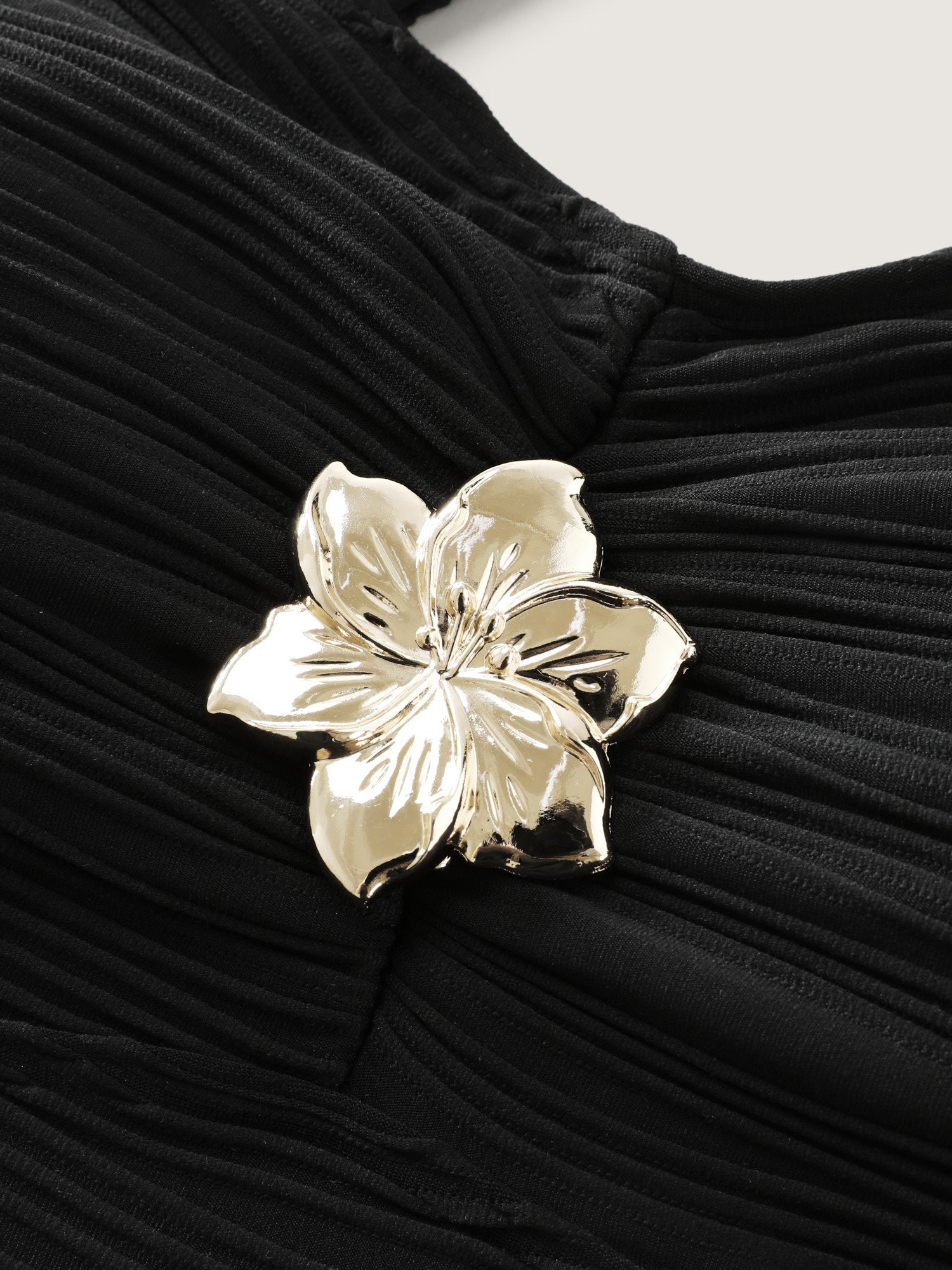 Floral Metallic Button Textured Swim Top