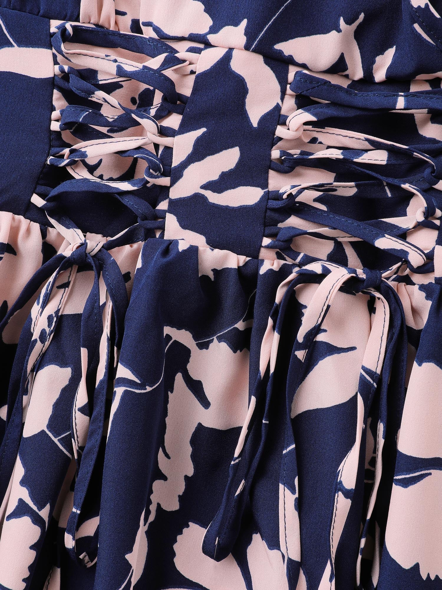 Floral Print Cross-Straps Shirred Midi Dress