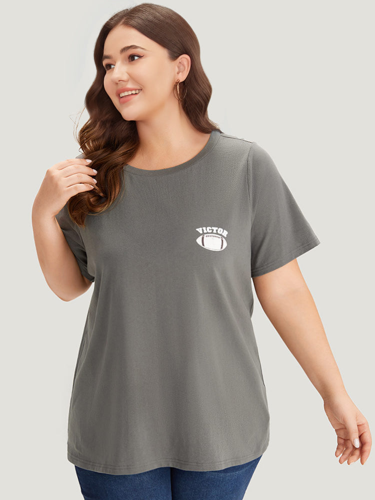 Plain Graphic Print Round Neck T-shirt