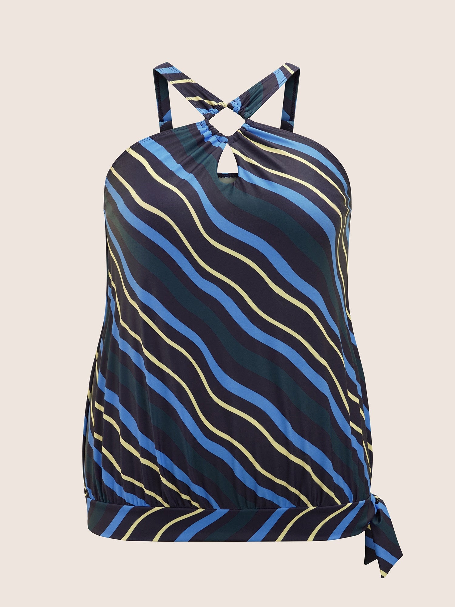 Striped Keyhole Tie Knot Swim Top