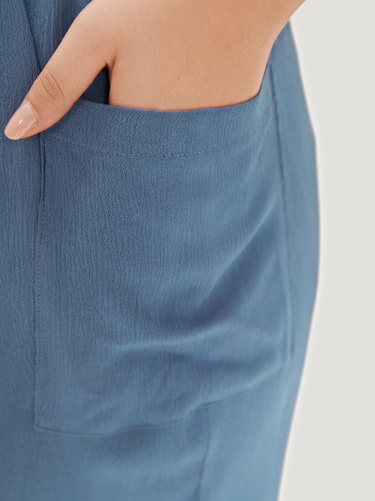 Solid Pocket Elastic Waist Wrap Hem Pants