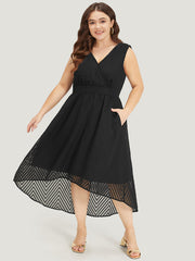 Solid Pocket Wrap High Low Hem Tank Dress