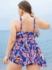Floral Print A Line Hanky Hem Tankini Top