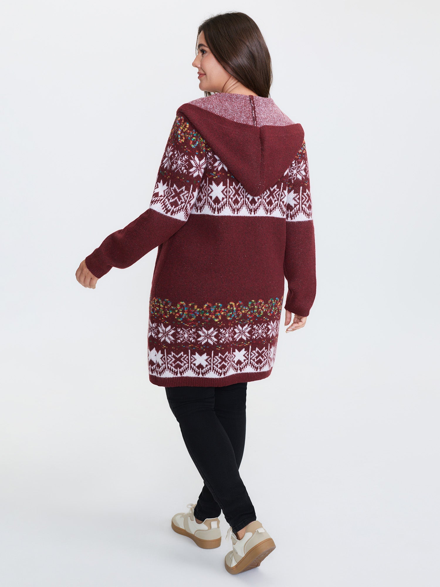 Boho Print Jacquard Hooded Knit Cardigan