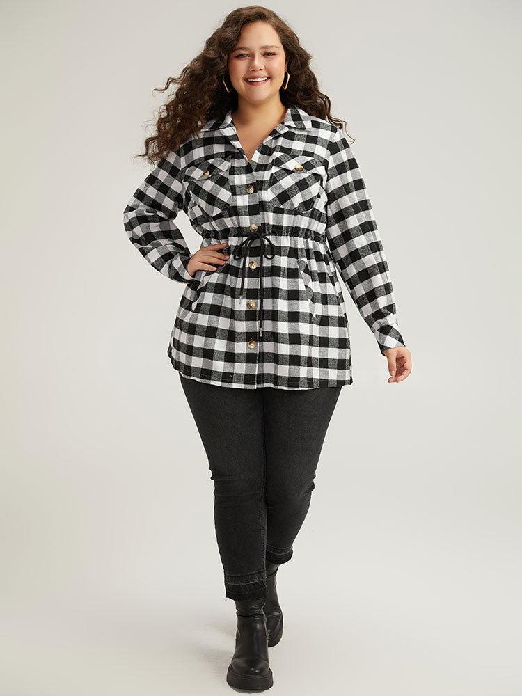 Halloween Plaid Drawstring Pocket Button Through Coat