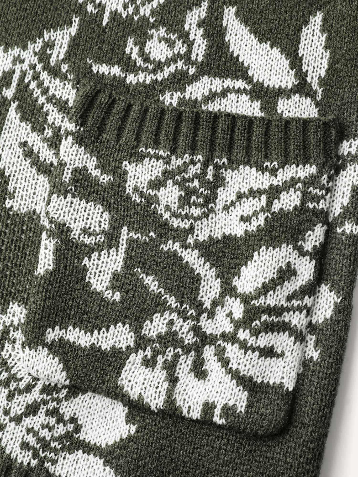 Floral Pattern V-Neck Knit Cardigan