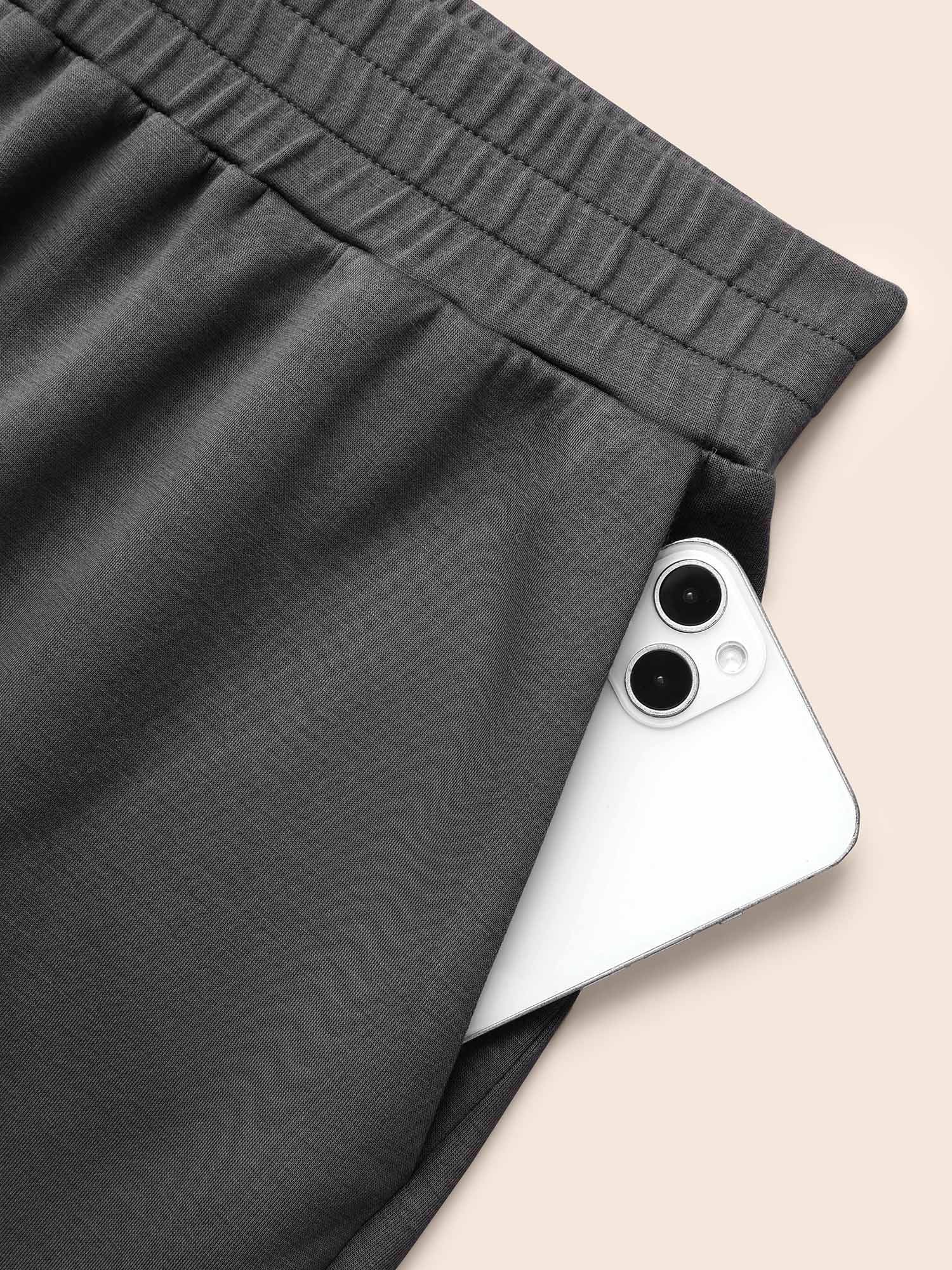 Solid Elastic Waist Carrot Pants