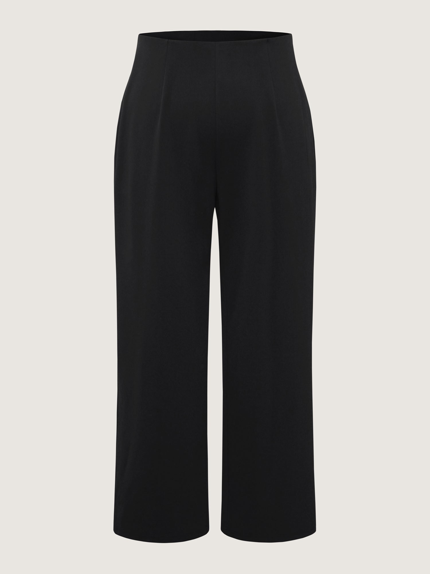 Solid Elastic Waist Pleated Wide Leg Pants