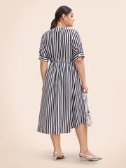 Striped Notched Button Detail Midi Dress