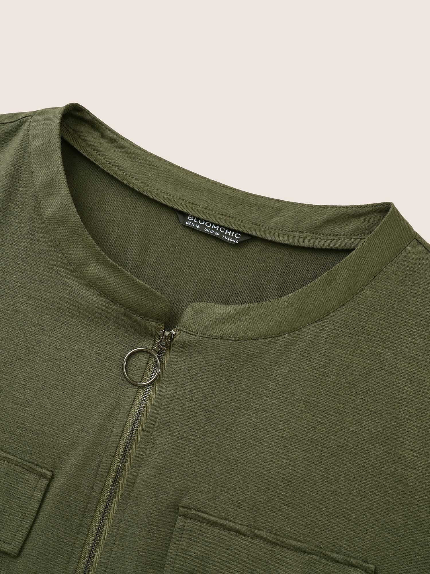 Plain Half Zip Flap Detail Tab Sleeve Dress