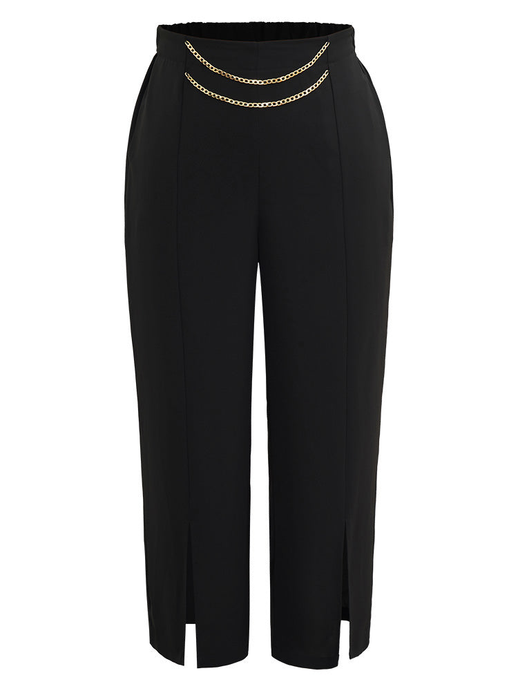 Static-Free Metal Chain Detail Split Hem Pants