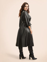 Shirt Collar PU Leather Belted Dress