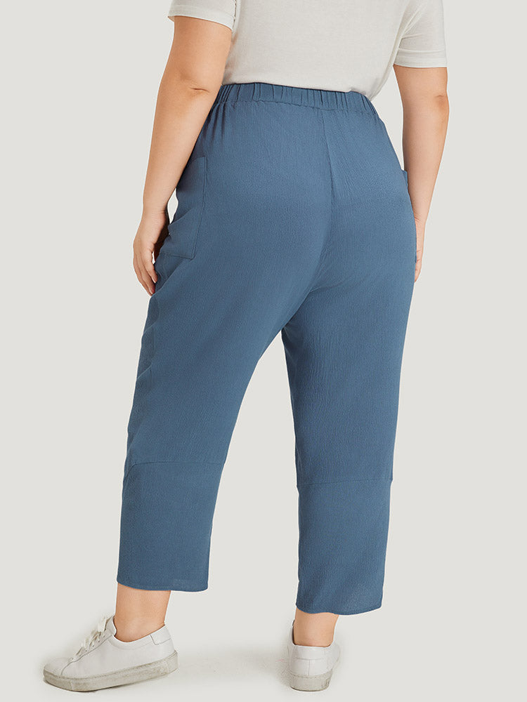 Solid Pocket Elastic Waist Wrap Hem Pants