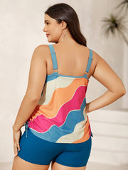 Wavy Color Block Side Drawstring Swim Top