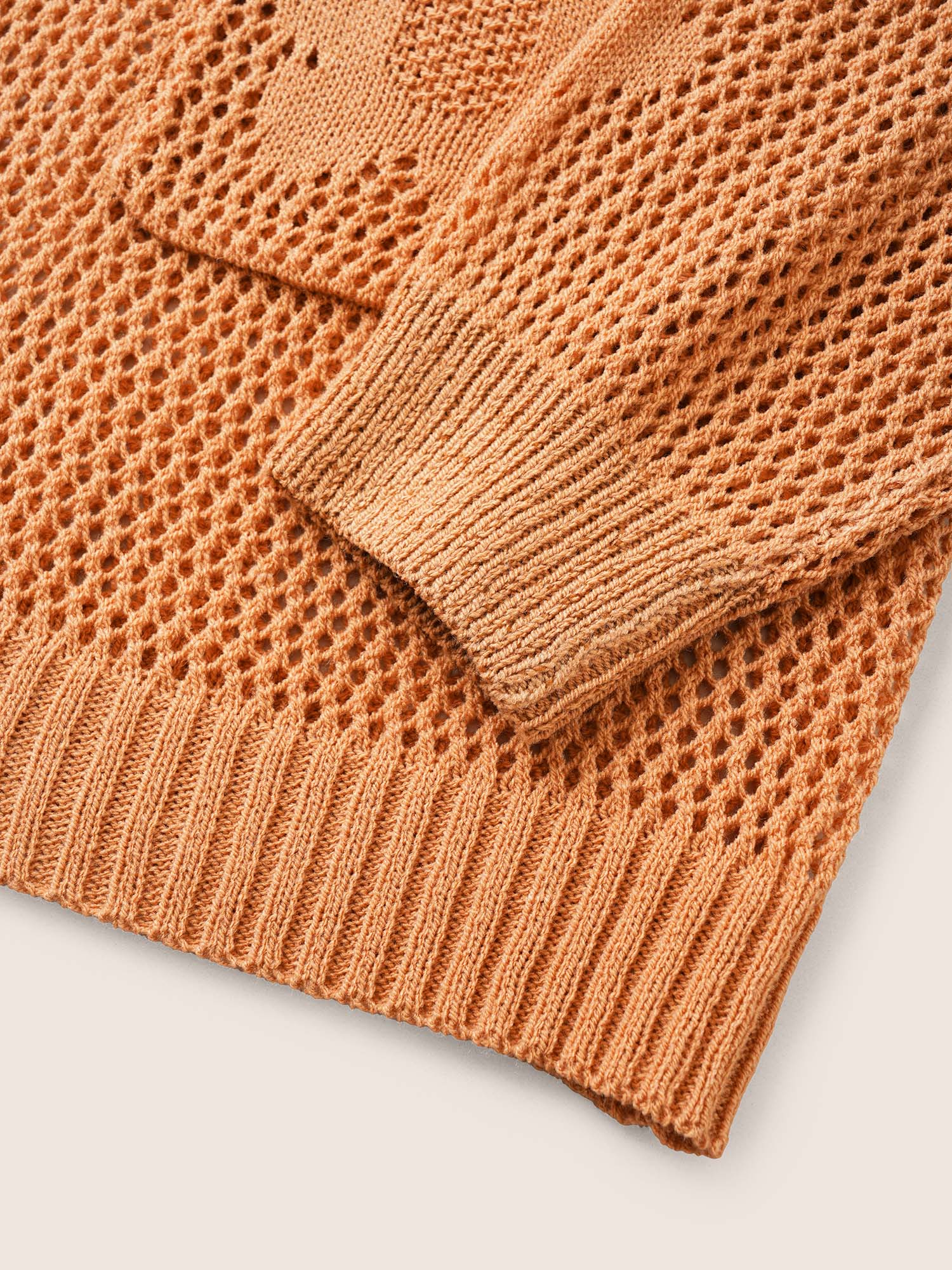 Solid Floral Pocket Pointelle Knit Cardigan