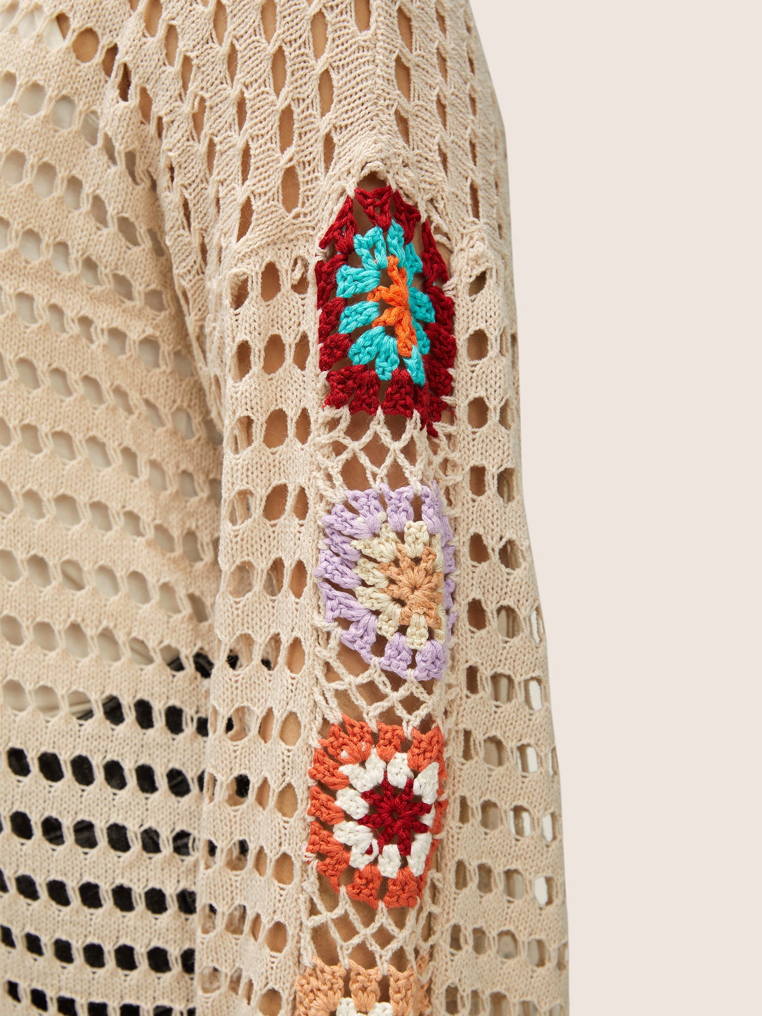 Floral Crochet Pointelle Knit Pullover